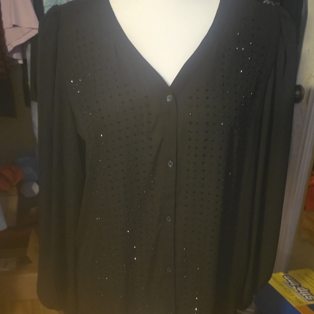 Dennis Basso Black Studded Blouse